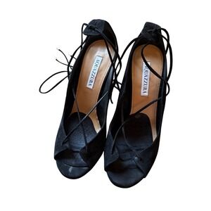 Aquazzura Womens Suede Lace Up Black Luxury Skinny Heel Sandal Pumps